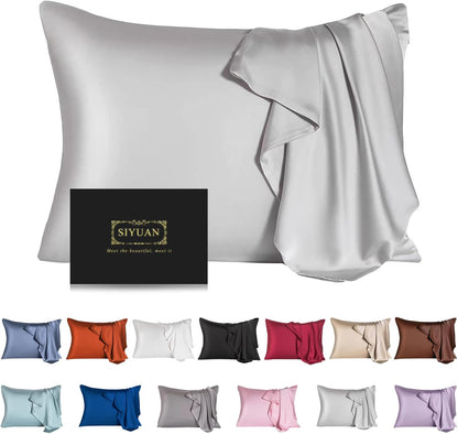 SIYUAN Silk Light Gray Pillowcase, Standard Size, Temperature Regulator, Beauty Anti-Aging, Hidden