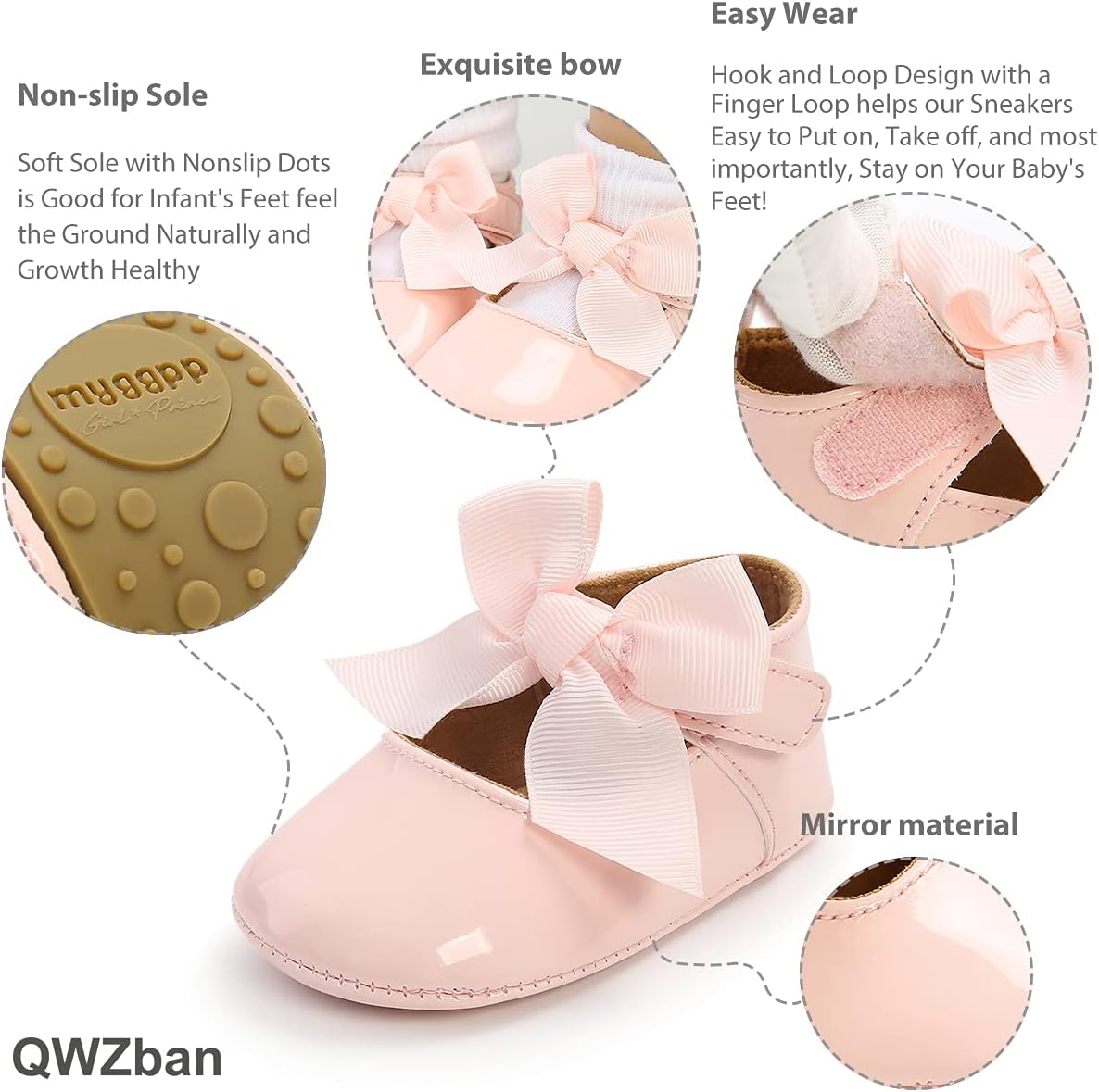 Baby Shoes Mary Jane Flats Non Slip Soft Sole Infant Toddler Sneakers First Walkers Party Christmas