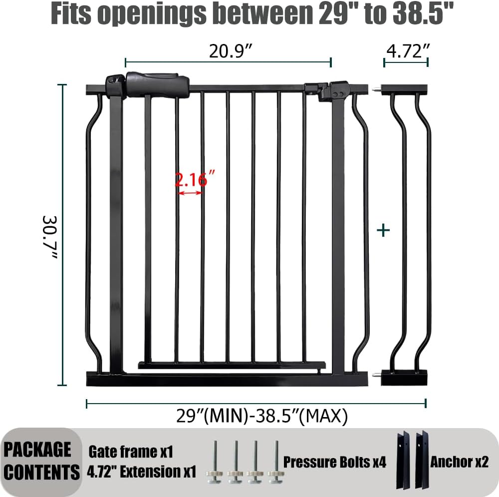 Walk Through Baby & Dog Gate 34-38.5 Inch, Auto Close, Tension Mounted Indoor Safety Gate for