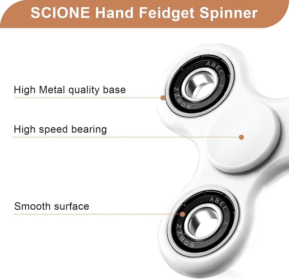 SCIONE Fidget Spinner Toy 1 Pack, Stress Anxiety Relief Sensory Fidget Toys for Kids Adults, Cool