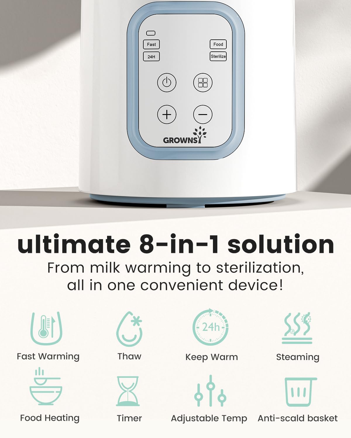 GROWNSY Bottle Warmer, 8-in-1 Fast Baby Milk Warmer with Timer for Breastmilk or Formula, Accurate