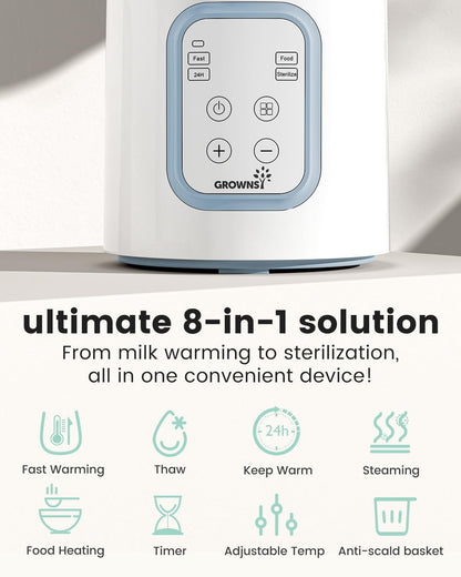 GROWNSY Bottle Warmer, 8-in-1 Fast Baby Milk Warmer with Timer for Breastmilk or Formula, Accurate