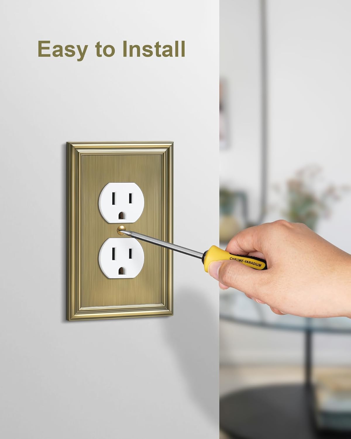 4-Pack Duplex Outlet Covers, Decorative Wall Plates for Electrical Outlets, Antique Brass Switch