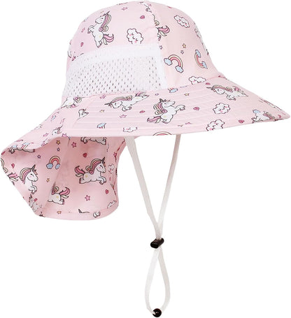 CHUNG Baby Sun Protection Hat Summer Toddler Adjustable UPF 50+ Wide Brim Neck Flap Beach Caps Boys