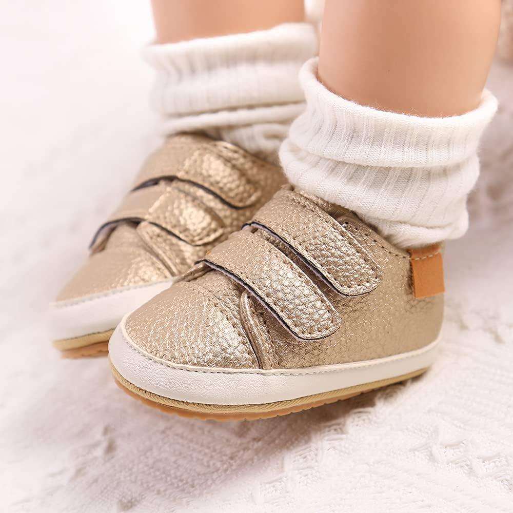 SOFMUO Baby Boys Girls High Top Ankle PU Leather Sneakers Soft Rubber Sole Infant Moccasins Newborn