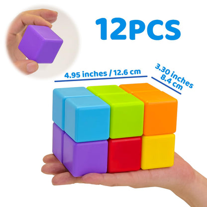 Magnetic Building Blocks Large, 1.65 inch Magnetic Stacking Cubes for Toddlers, Sensory &