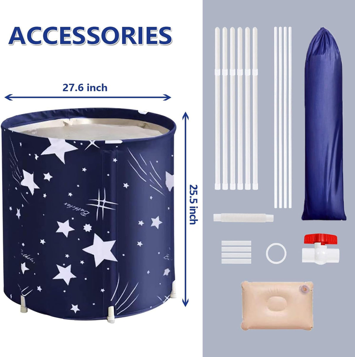 BESTHLS Foldable Bathtub Portable Soaking Bath Tub,Eco-Friendly Bathing Tub for Shower Stall (Blue