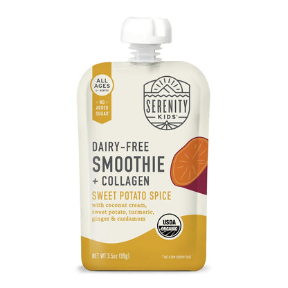 Serenity Kids 6+ Months Dairy-Free Smoothie Baby Food Pouches - USDA Organic, Grass Fed Collagen