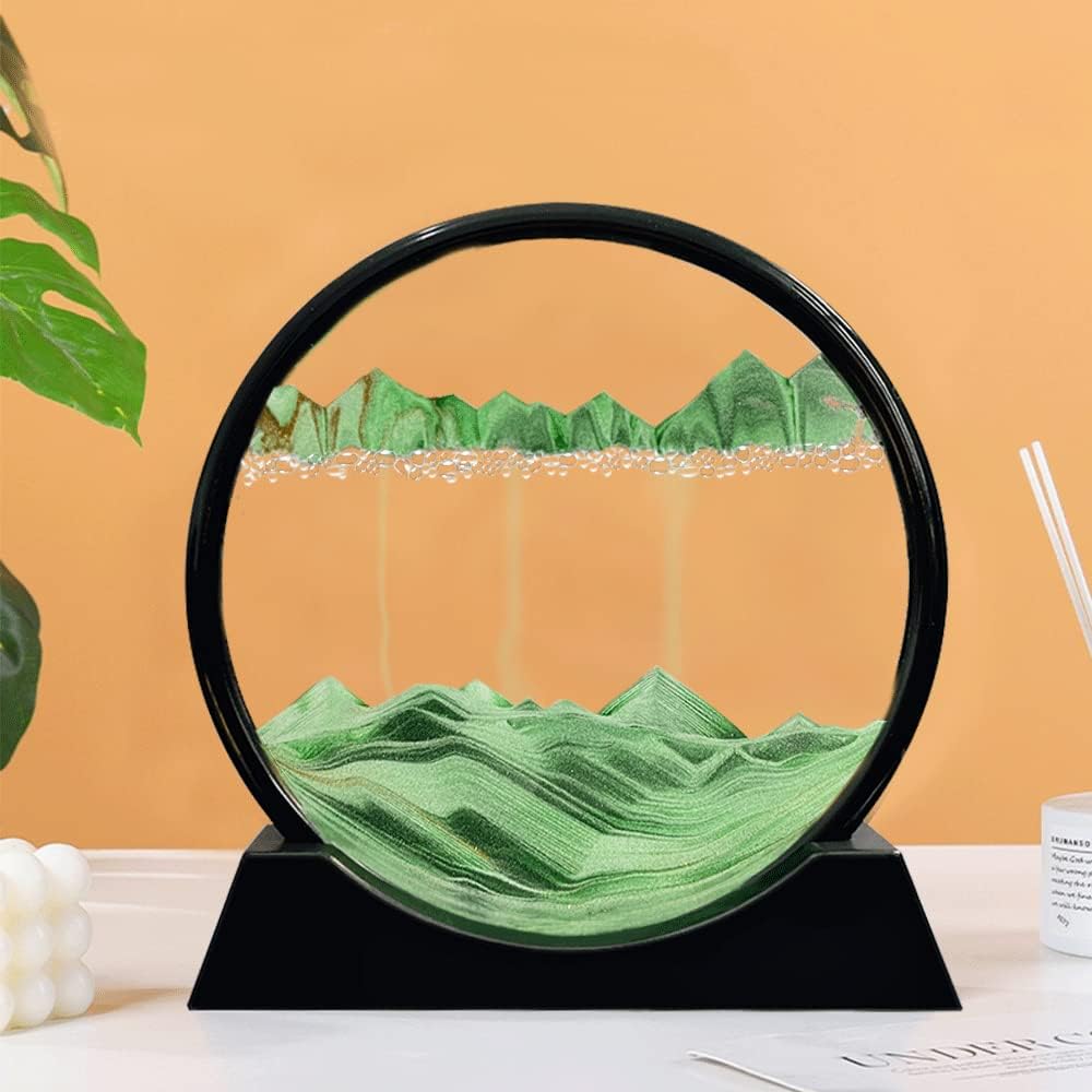 Aoderun Moving Sand Art Picture Round Glass 3D Deep Sea Sandscape in Motion Display Flowing Sand