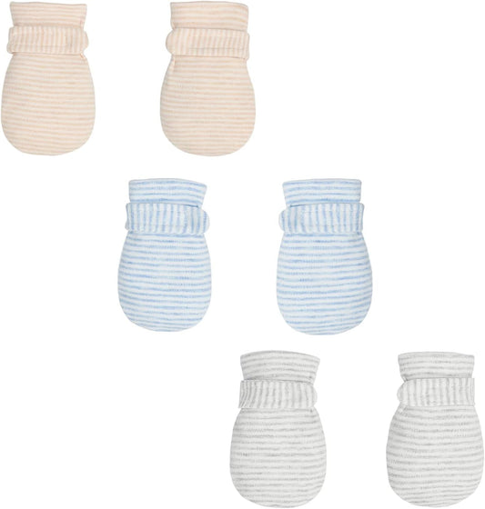 Newborn Baby No Scratch Mittens Stay On, 100% Cotton Breathable, Adjustable Infant Gloves for Baby