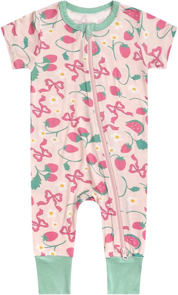 Teach Leanbh Toddler Unisex Baby Bamboo Viscose Pajamas 2 Way Zipper Short Sleeve Footless Romper