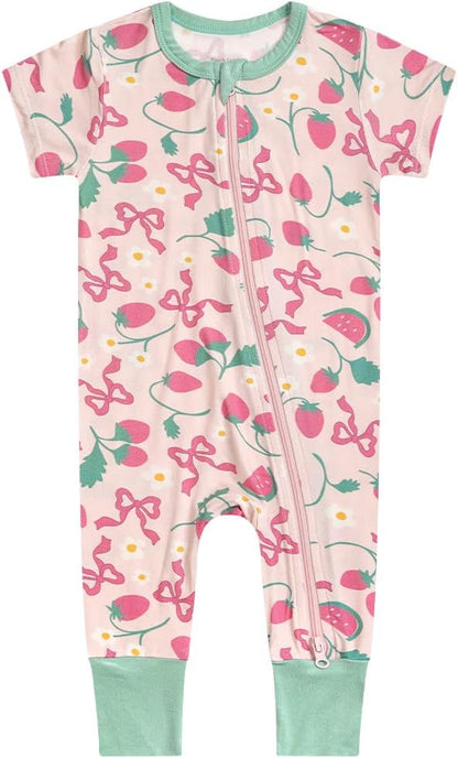 Teach Leanbh Toddler Unisex Baby Bamboo Viscose Pajamas 2 Way Zipper Short Sleeve Footless Romper