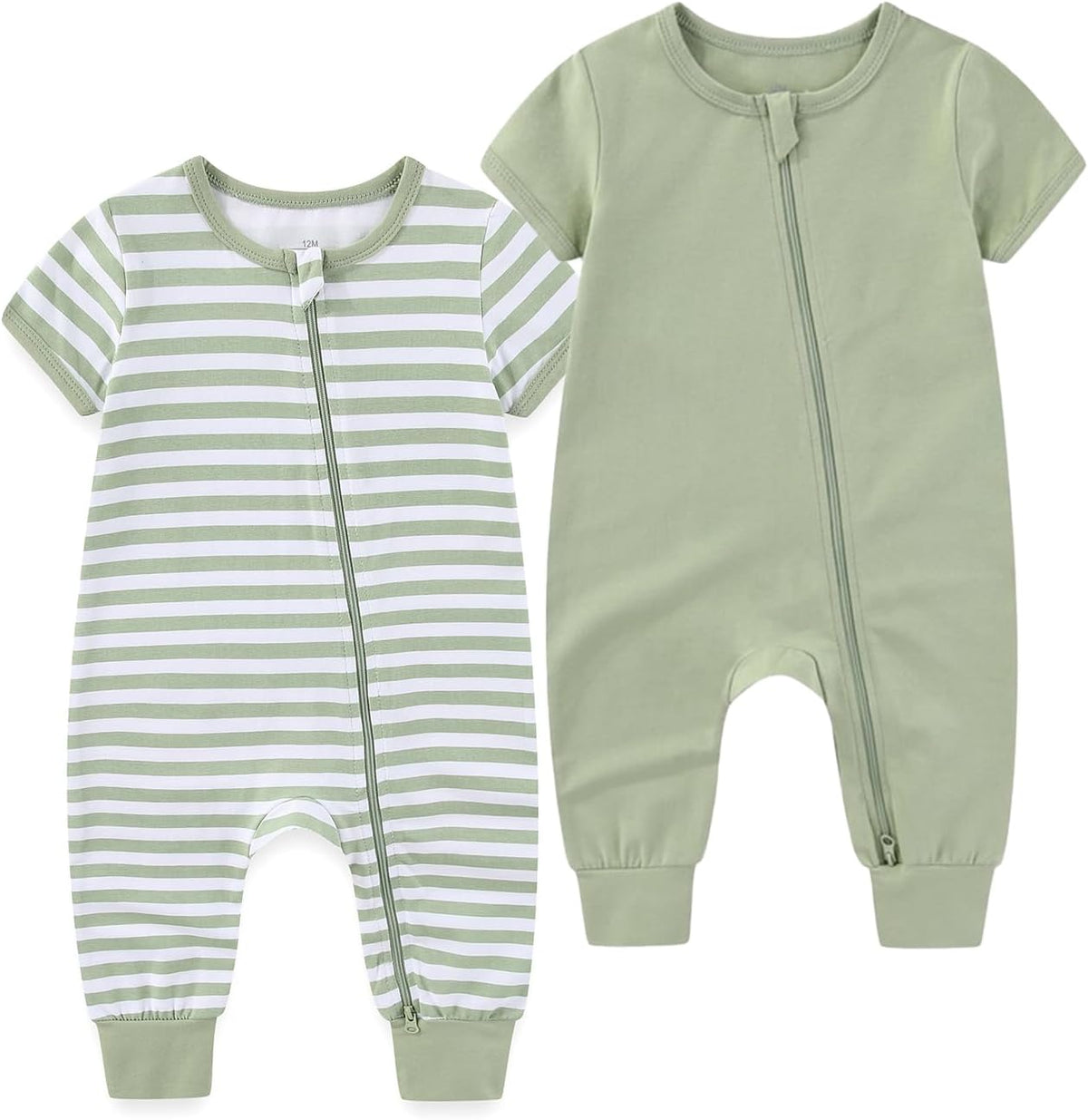 Baby Boy Girl 2 Pack Romper Infant Short Sleeve 2 Way Zipper One Piece Jumpsuits Newborn Clothes