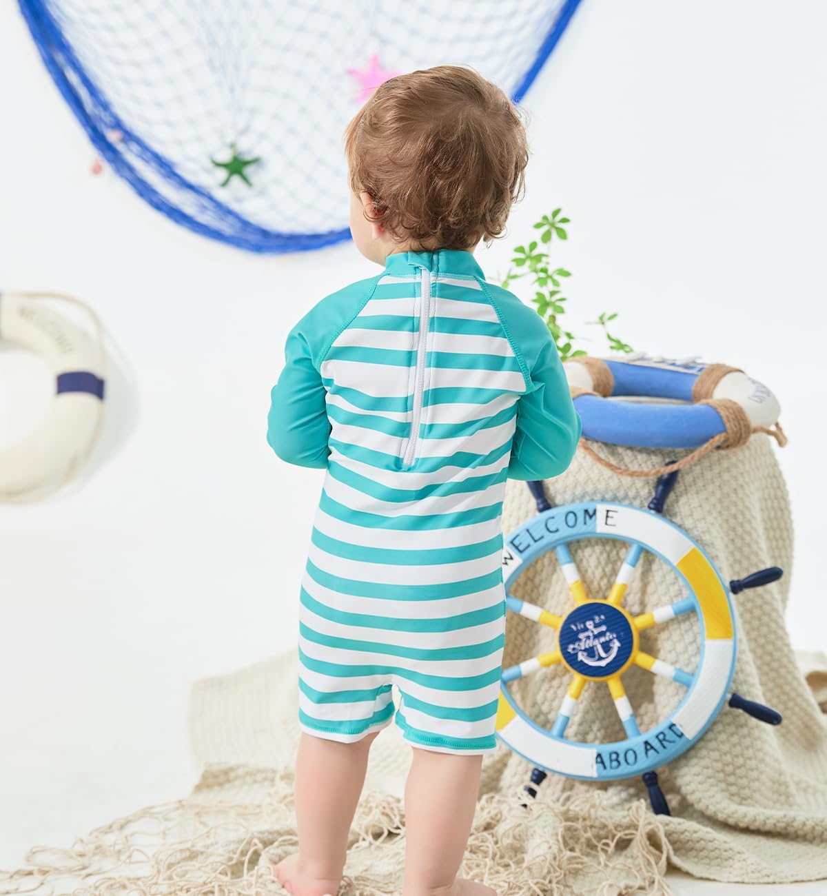 uideazone Baby Boys One Piece Swimsuit Long Sleeve UPF 50+ Rash Guard Bathing Suit Swimwear with