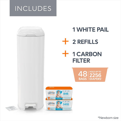Diaper Genie Platinum Pail (Lilly White) is Made of Durable Stainless Steel and Includes 1 Easy