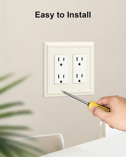 2-Pack Decorative Double Decorator Outlet Cover Plate, Light Almond Durable Natural Bamboo Fiber