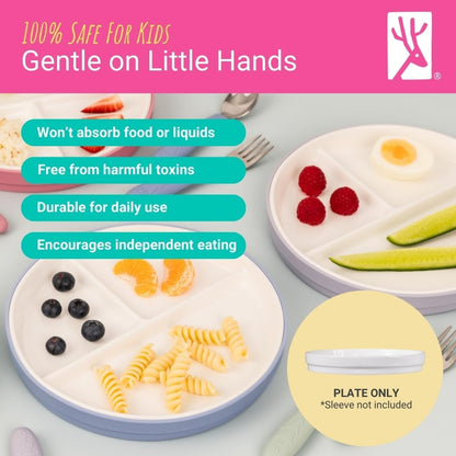 Elk and Friends Kids 7.8” Porcelain White Plates | Divided Plates | Suitable for Kids/Toddlers |