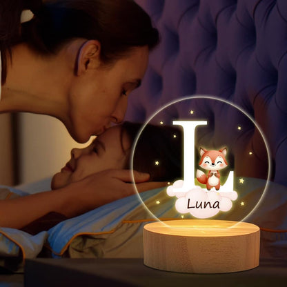callie Acrylic Night Light Name Plate Personalized, Custom Cute Forest Animals with Wooden Base