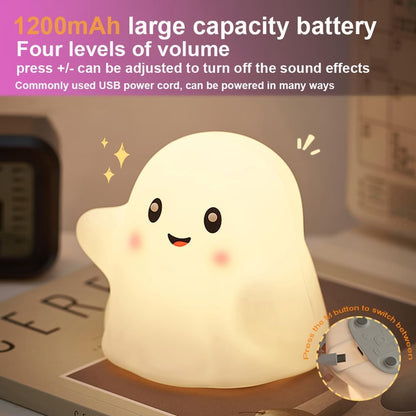 Ghost Night Light for Kids, Silicone Nursery Nightlight with 13 Interactive Sound Effects