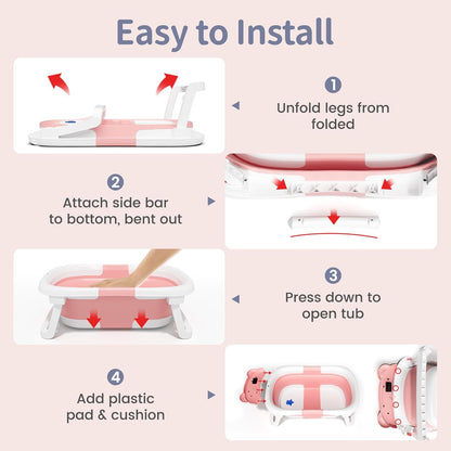 Collapsible Baby Bathtub for Newborn to Toddler (0-18 Month) - Portable Baby Bath Tub for Travel
