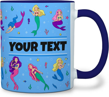 Personalized Mug for Kids - Mermaids - Custom Name/Text, Ceramic Hot Chocolate/Cocoa/Coffee Cup for