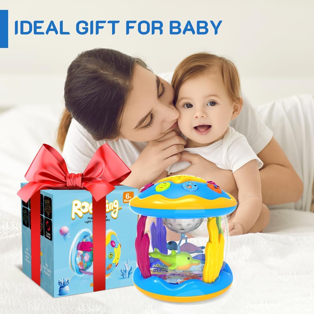 Baby Toys 6 to 12 Months - Musical Projector Rotating Light Up Toys, Tummy Time for Infant 12-18