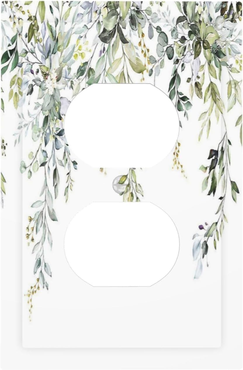 Outlet Covers Boho Farmhouse Flower Leaf Sage Green 1 Gang Duplex Wall Plate Decorative Switch
