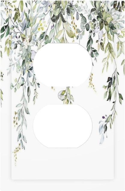 Outlet Covers Boho Farmhouse Flower Leaf Sage Green 1 Gang Duplex Wall Plate Decorative Switch