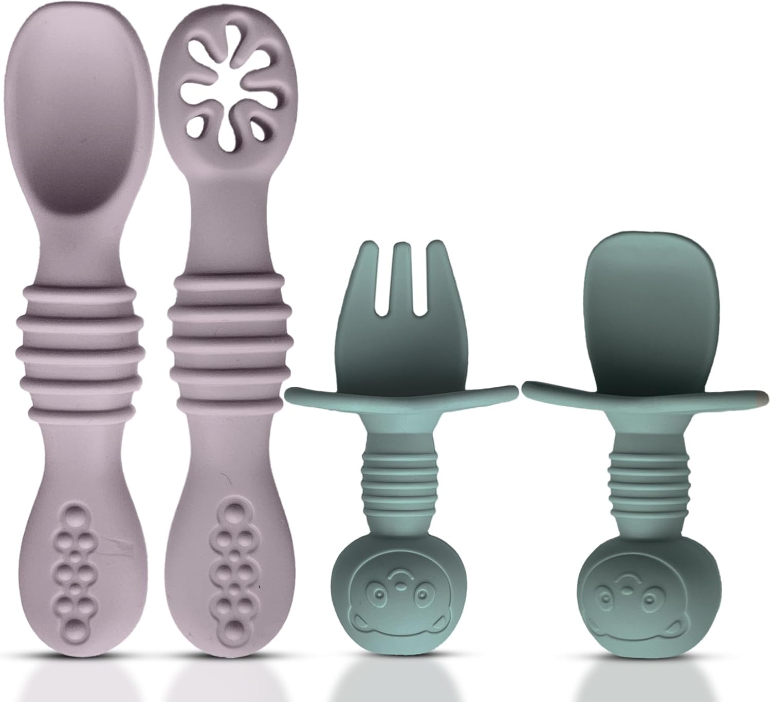 4pc Silicone Baby Spoons Self Feeding Baby Utensils 6-12 Months - 3 Baby Spoon - 1 Baby Fork