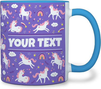 Personalized Mug for Kids - Purple Unicorn - Custom Name/Text, Ceramic Hot Chocolate/Cocoa/Coffee
