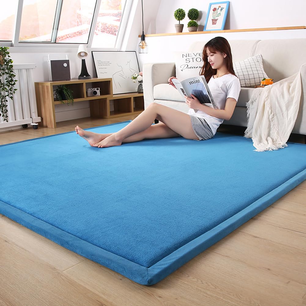 Loartee Coral Velvet Crawling Rug (5.0'x 6'8", Blue) for Toddler Children Play Area Rug Yoga Mat