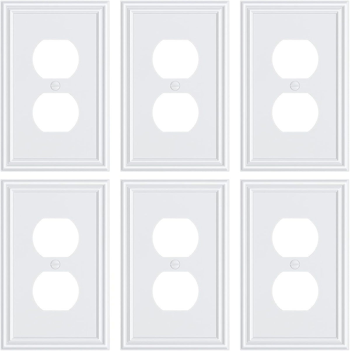6-Pack Single Duplex Outlet Cover Plate, Decorative White Switch Plates and Outlet Covers, Metal