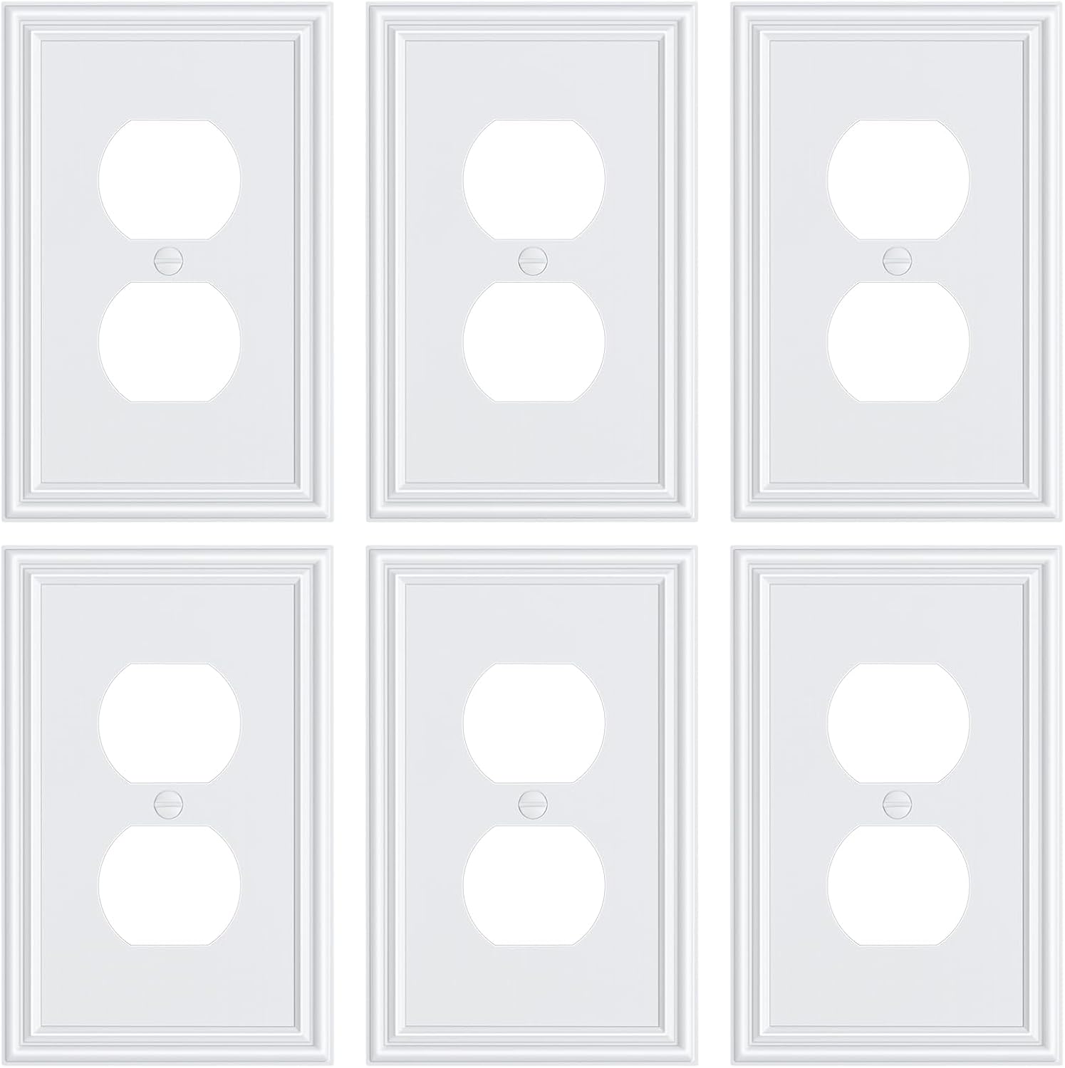6-Pack Single Duplex Outlet Cover Plate, Decorative White Switch Plates and Outlet Covers, Metal