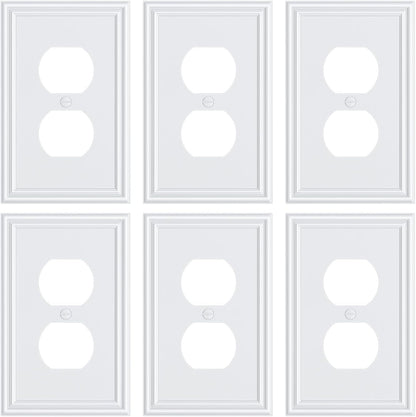 6-Pack Single Duplex Outlet Cover Plate, Decorative White Switch Plates and Outlet Covers, Metal