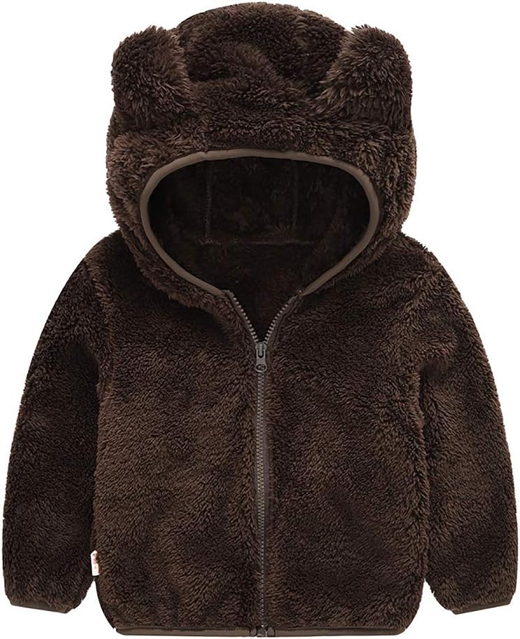 AIWUHE Toddler Boys Girls Hooded Jacket Fleece Hoodie Winter Warm Solid Color Teddy Coat Zip-up
