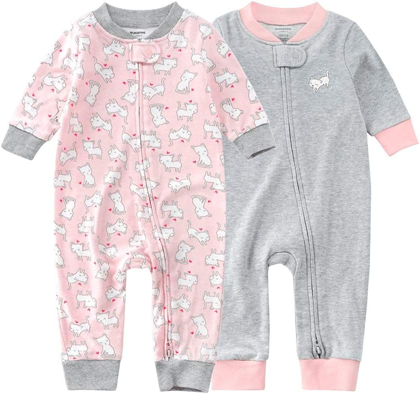Teach Leanbh Baby 2-Pack Footless Pajamas Cotton Long Sleeve Printing 2 Way Zipper Romper Jumpsuit