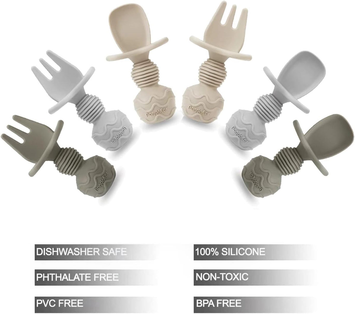 PandaEar 6 Pack Silicone Baby Spoons and Fork Feeding Set- Anti-Choke First Self Feeding Utensils