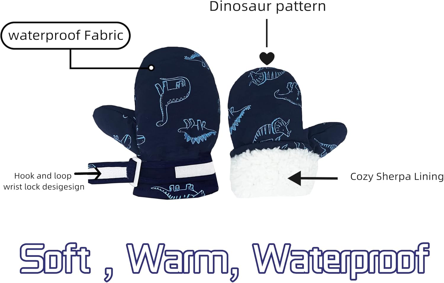 Toddler Gloves Kids Mittens Winter Warm Lined Fleece Gloves Waterproof Snow Baby Mitten for Boys