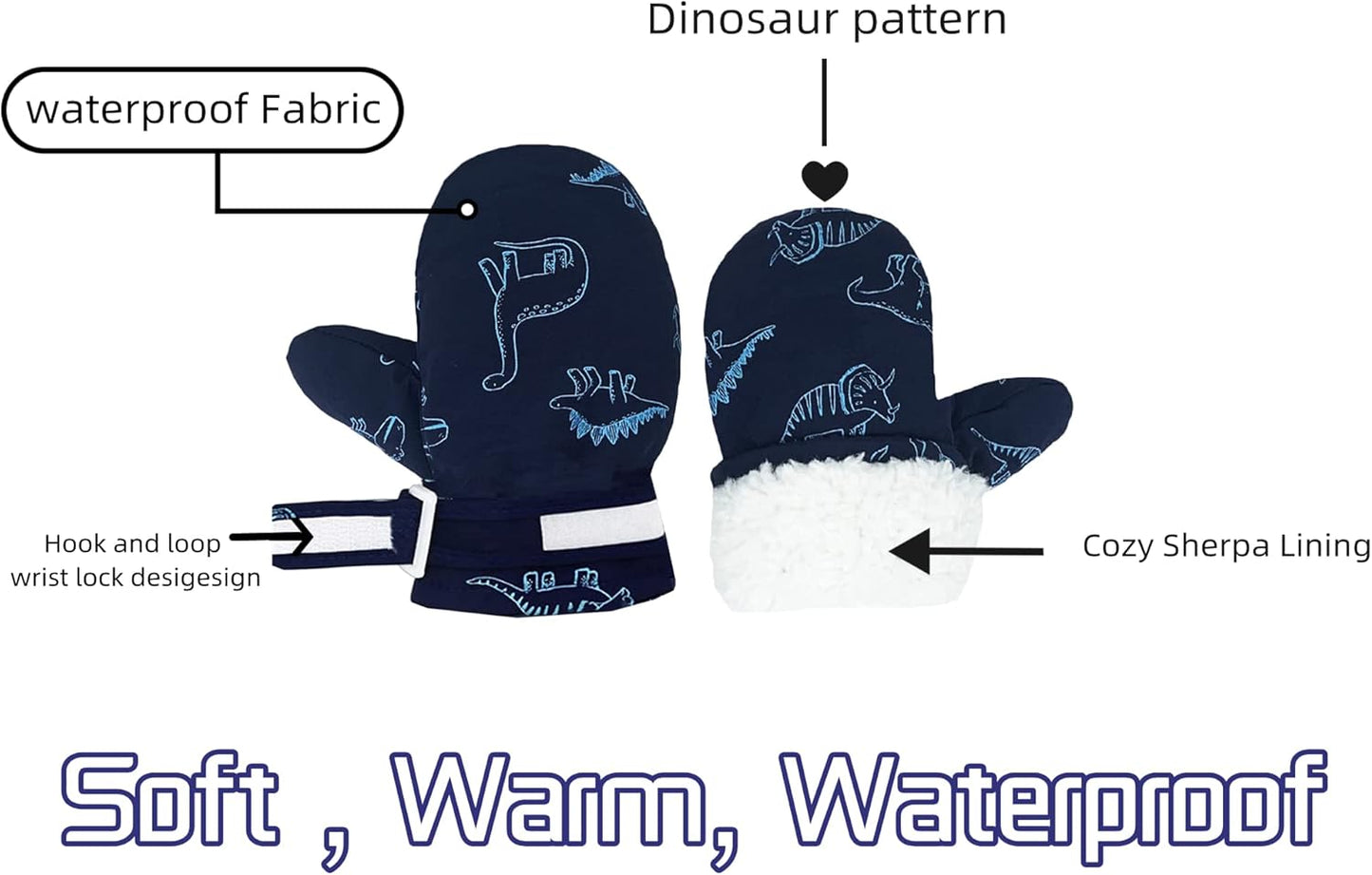 Toddler Gloves Kids Mittens Winter Warm Lined Fleece Gloves Waterproof Snow Baby Mitten for Boys