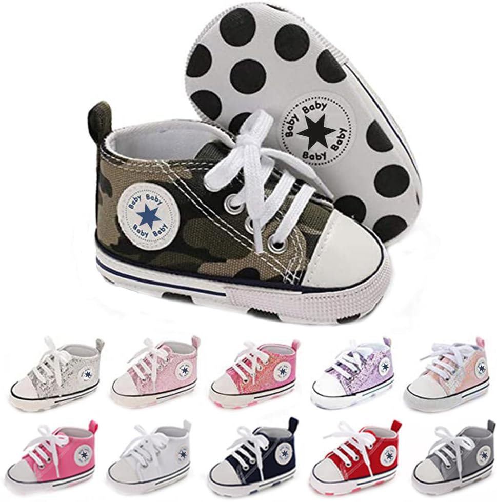 Unisex Baby Girls Boys Canvas High-top Shoes, Newborn Infant Anti-Slip Soft Sole Frist Walking