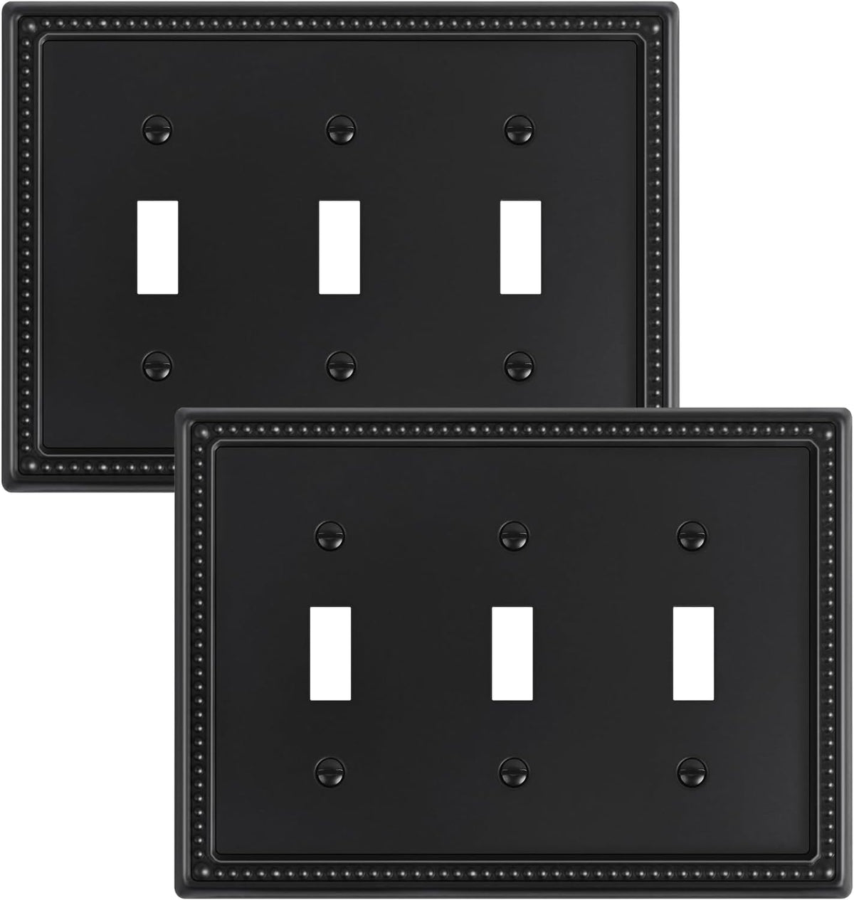 2-Pack Triple Toggle Light Switch Cover Plate, Pearls Decorative Switch Plate Covers, Black 3 Gang