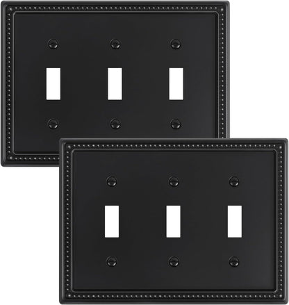 2-Pack Triple Toggle Light Switch Cover Plate, Pearls Decorative Switch Plate Covers, Black 3 Gang