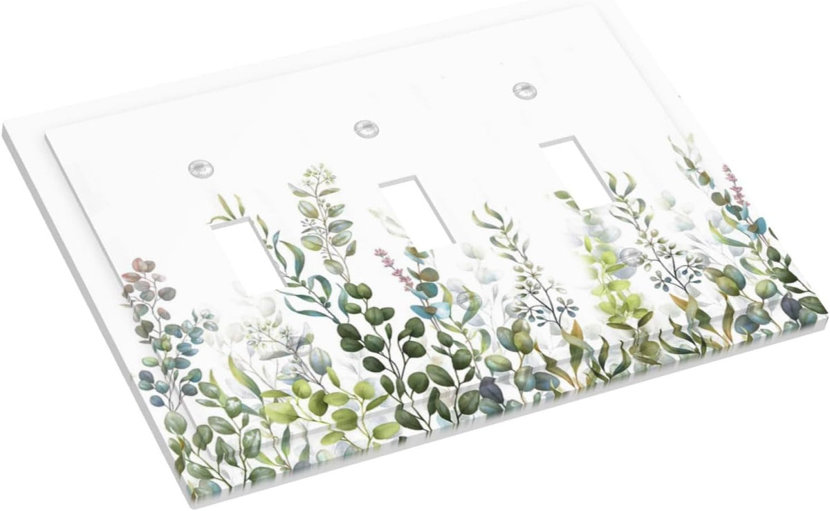 Green Eucalyptus Leaf Plant Herbs Springnature Decorative Switch Plates 3 Gang Wall Plate Triple