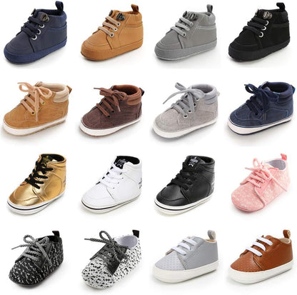 SOFMUO Baby Boys Girls High Top Ankle PU Leather Sneakers Soft Rubber Sole Infant Moccasins Newborn