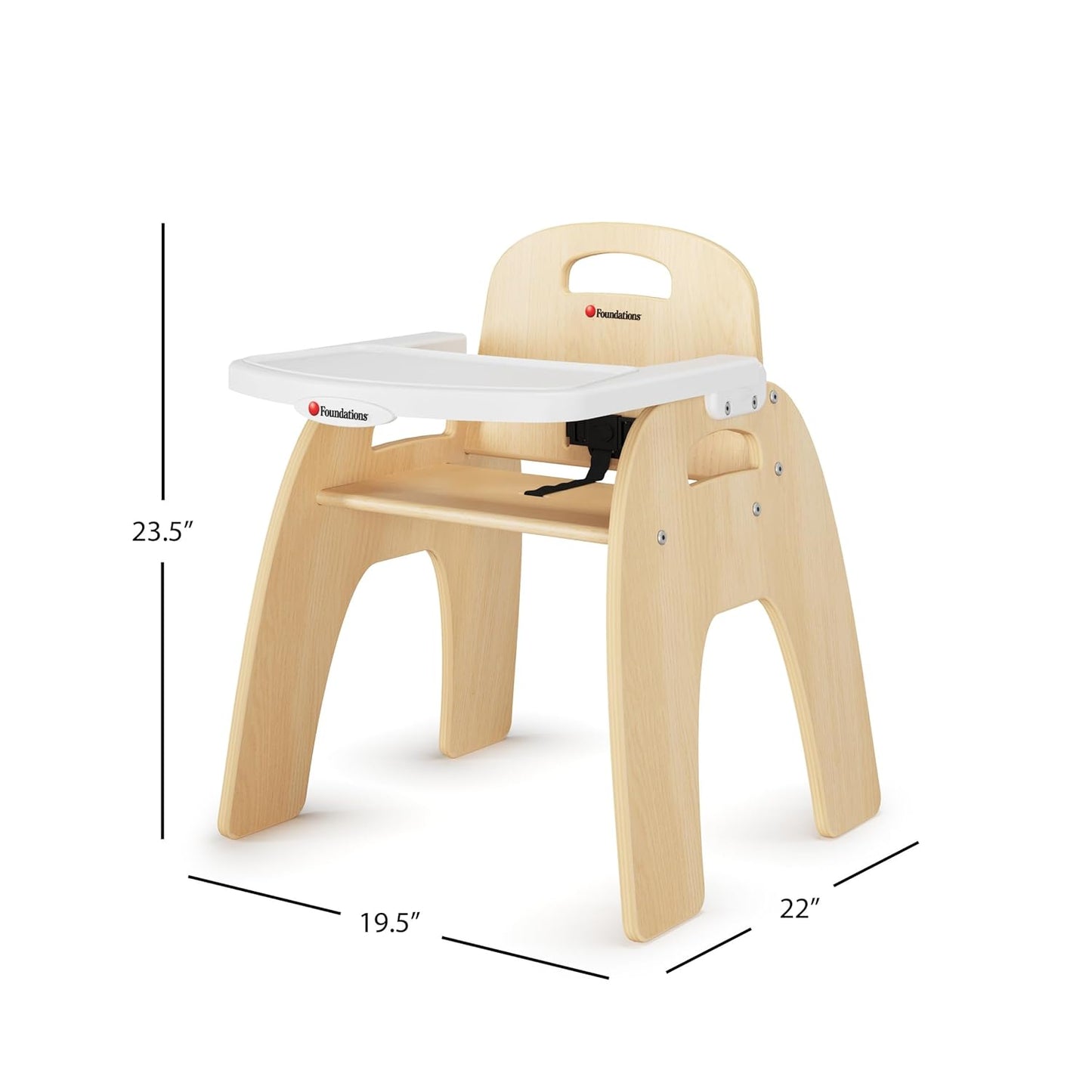 Foundations Easy Serve 13" Wood Feeding Chair for Toddlers, Adjustable Harness, Removable