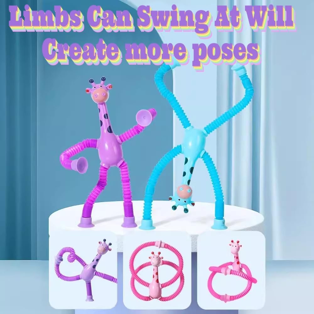 6PCS Telescopic Suction Cup Giraffe Toy,pop Tubes,Toys for Kids,Toddler Travel Toys,Toddler Sensory
