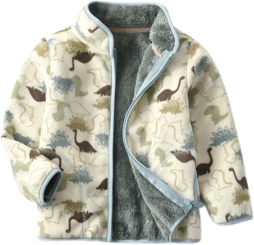 Kids Printed Polar Fleece Jacket Toddler Baby Boys Girls Autumn Winter Warm Sherpa Lining Outerwear