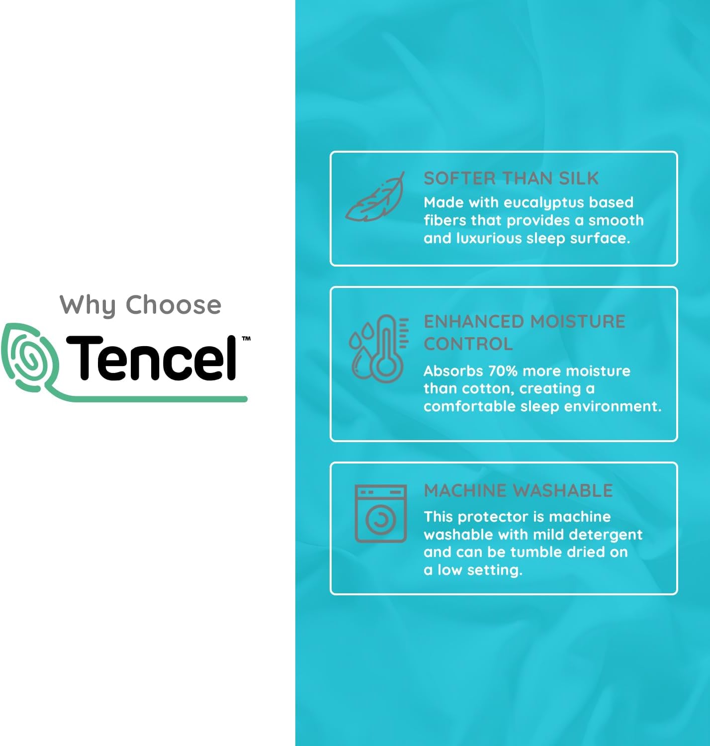PUREgrace Tencel Mattress Protector (Queen) – Waterproof, Noiseless Cover, Soft and Breathable with