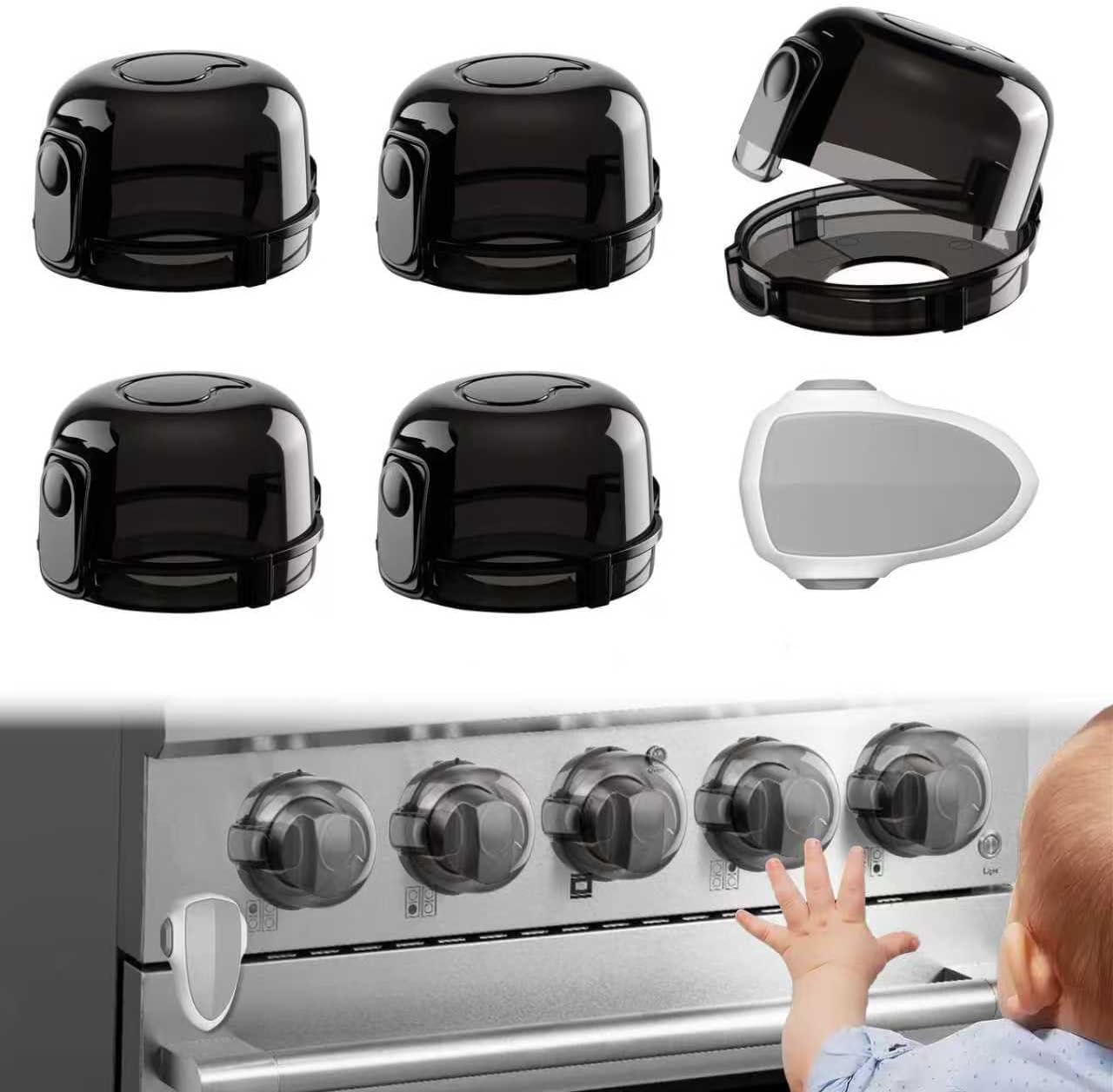 Stove Knob Safety Covers for Child Baby Proofing Kitchen Universal Size Gas Knob Covers Clear View