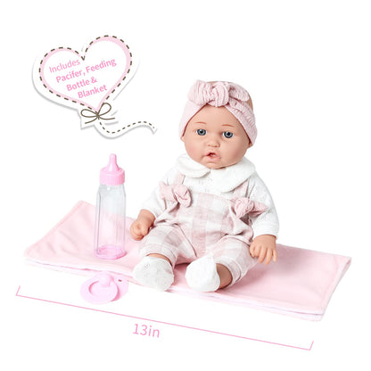 Enjoyin 12'' Baby Doll in Gift Box with Pink Cloths, Pacifier, 13''x13'' Microfabric Blanket, and